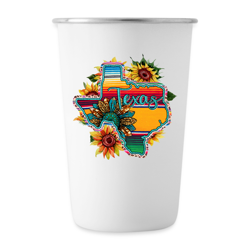 Texan Sunset Blooms: Stainless Steel Pint Cup with Vibrant Sunset Graphic - white
