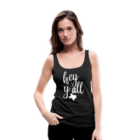 Load image into Gallery viewer, Texan Greetings: Women&#39;s Premium Cotton Tank Top with &#39;Hey Y&#39;all&#39; Slogan and Texas Silhouette - black
