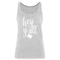 Load image into Gallery viewer, Texan Greetings: Women&#39;s Premium Cotton Tank Top with &#39;Hey Y&#39;all&#39; Slogan and Texas Silhouette - heather gray
