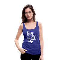 Load image into Gallery viewer, Texan Greetings: Women&#39;s Premium Cotton Tank Top with &#39;Hey Y&#39;all&#39; Slogan and Texas Silhouette - royal blue
