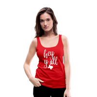 Load image into Gallery viewer, Texan Greetings: Women&#39;s Premium Cotton Tank Top with &#39;Hey Y&#39;all&#39; Slogan and Texas Silhouette - red
