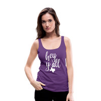 Load image into Gallery viewer, Texan Greetings: Women&#39;s Premium Cotton Tank Top with &#39;Hey Y&#39;all&#39; Slogan and Texas Silhouette - purple
