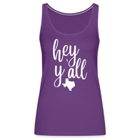 Load image into Gallery viewer, Texan Greetings: Women&#39;s Premium Cotton Tank Top with &#39;Hey Y&#39;all&#39; Slogan and Texas Silhouette - purple
