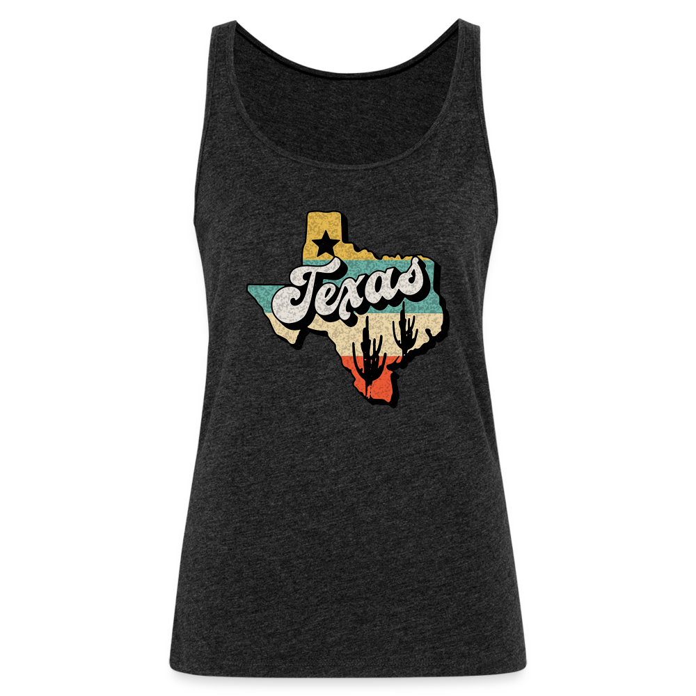 Vintage Texan Chic: Women's Premium Cotton Tank Top with Retro Texas Logo - charcoal grey