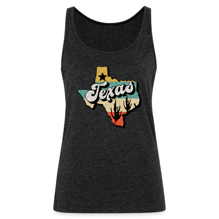 Vintage Texan Chic: Women's Premium Cotton Tank Top with Retro Texas Logo - charcoal grey