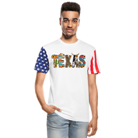 Load image into Gallery viewer, Texan Pride Unleashed: American Flag Sleeve Shirt with Iconic Texas Icons - white
