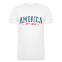 Load image into Gallery viewer, Vintage Americana: Tri-Blend Organic 4th of July Shirt with 'America' Est. 1776 - white
