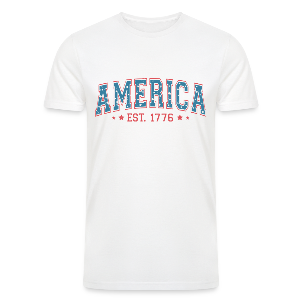 Vintage Americana: Tri-Blend Organic 4th of July Shirt with 'America' Est. 1776 - white