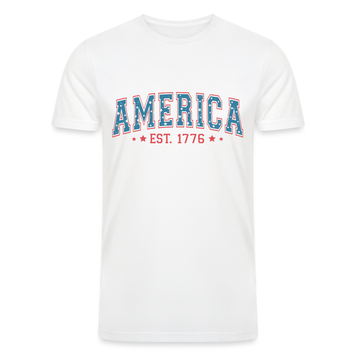 Vintage Americana: Tri-Blend Organic 4th of July Shirt with 'America' Est. 1776 - white
