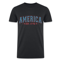 Load image into Gallery viewer, Vintage Americana: Tri-Blend Organic 4th of July Shirt with 'America' Est. 1776 - heather black
