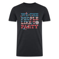 Load image into Gallery viewer, Patriotic Party Vibes: Tri-Blend Organic 4th of July Shirt with &#39;We the People Like to Party - heather black
