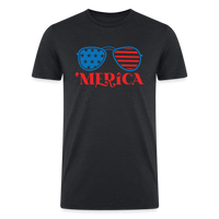 Load image into Gallery viewer, Patriotic Shades of &#39;Merica: Tri-Blend Organic Shirt with Flag-Inspired Sunglasses - heather black
