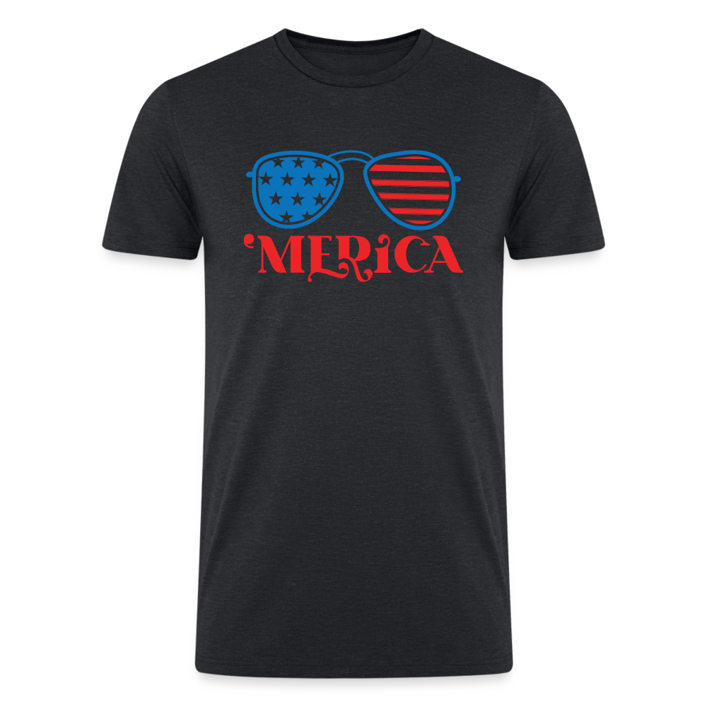 Patriotic Shades of 'Merica: Tri-Blend Organic Shirt with Flag-Inspired Sunglasses - heather black