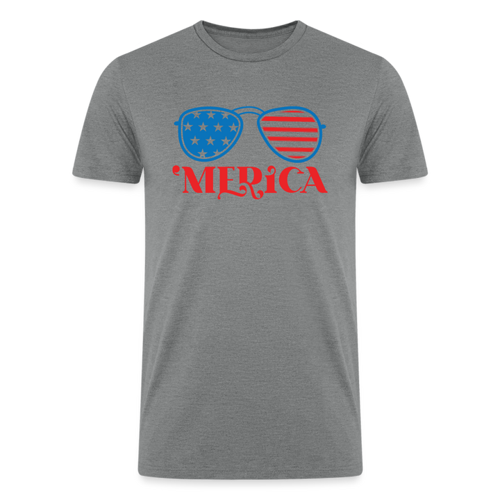 Patriotic Shades of 'Merica: Tri-Blend Organic Shirt with Flag-Inspired Sunglasses - heather gray