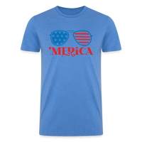 Load image into Gallery viewer, Patriotic Shades of &#39;Merica: Tri-Blend Organic Shirt with Flag-Inspired Sunglasses -  heather blue
