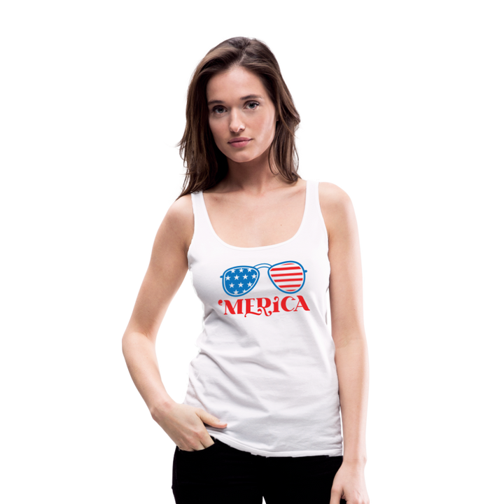 Patriotic Shades of 'Merica: Premium Women's Tank Top with Flag-Inspired Sunglasses - white