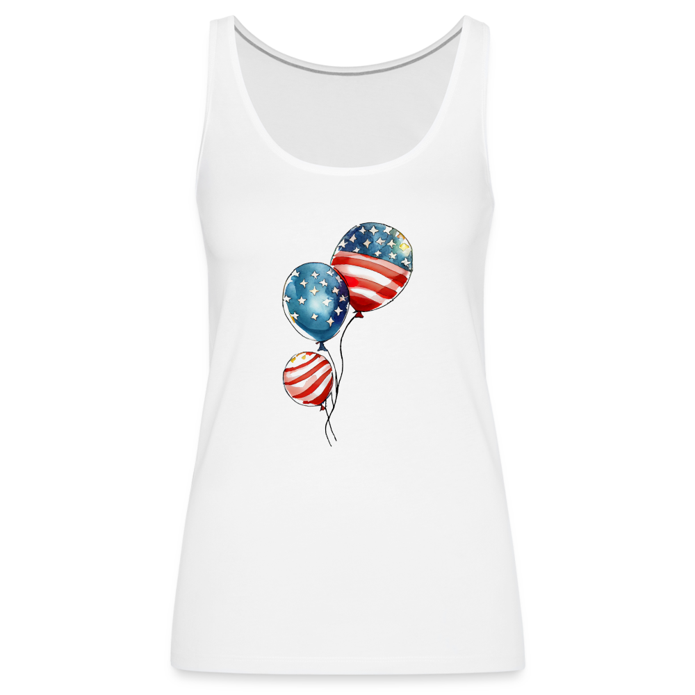 Watercolor Patriotism: Premium Women's Tank Top with American Flag Balloons - white
