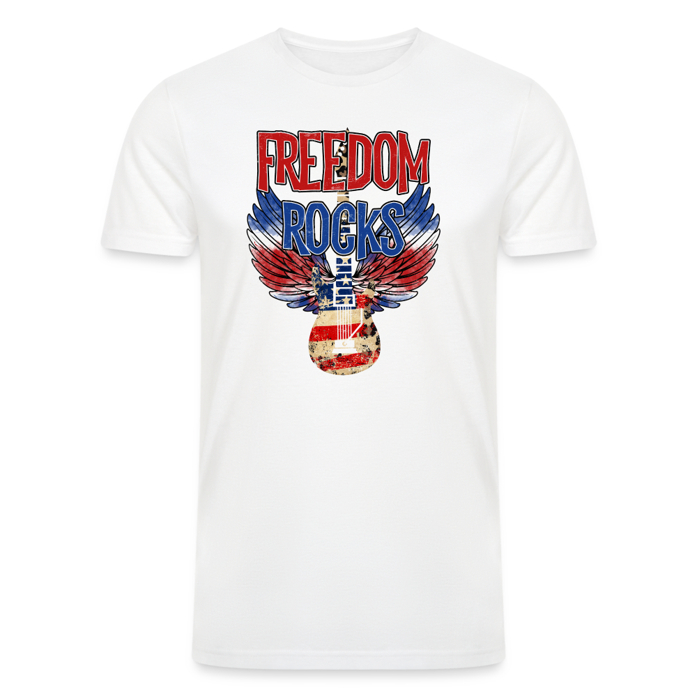 Melodic Freedom: Tri-Blend Men's Organic Shirt with Red, White, and Blue Guitar - white