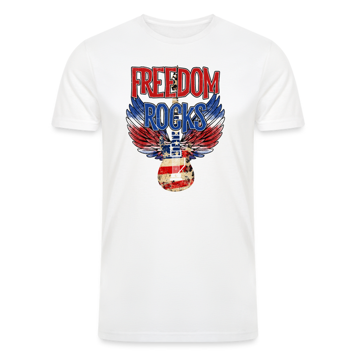 Melodic Freedom: Tri-Blend Men's Organic Shirt with Red, White, and Blue Guitar - white