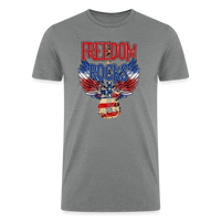 Load image into Gallery viewer, Melodic Freedom: Tri-Blend Men&#39;s Organic Shirt with Red, White, and Blue Guitar - heather gray
