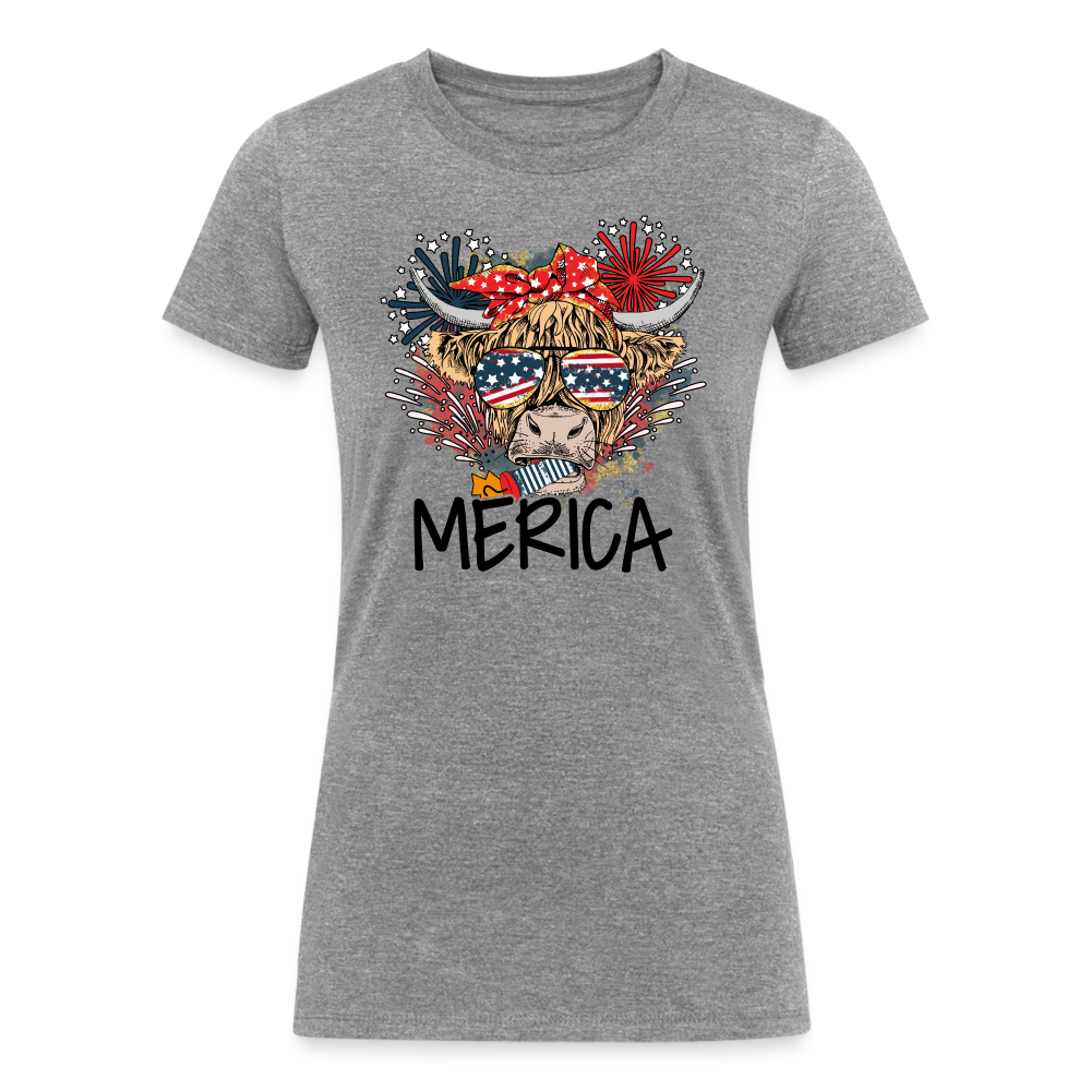 'Merica Moo: Women's Tri-Blend Organic T-Shirt with USA-themed Cow - heather gray