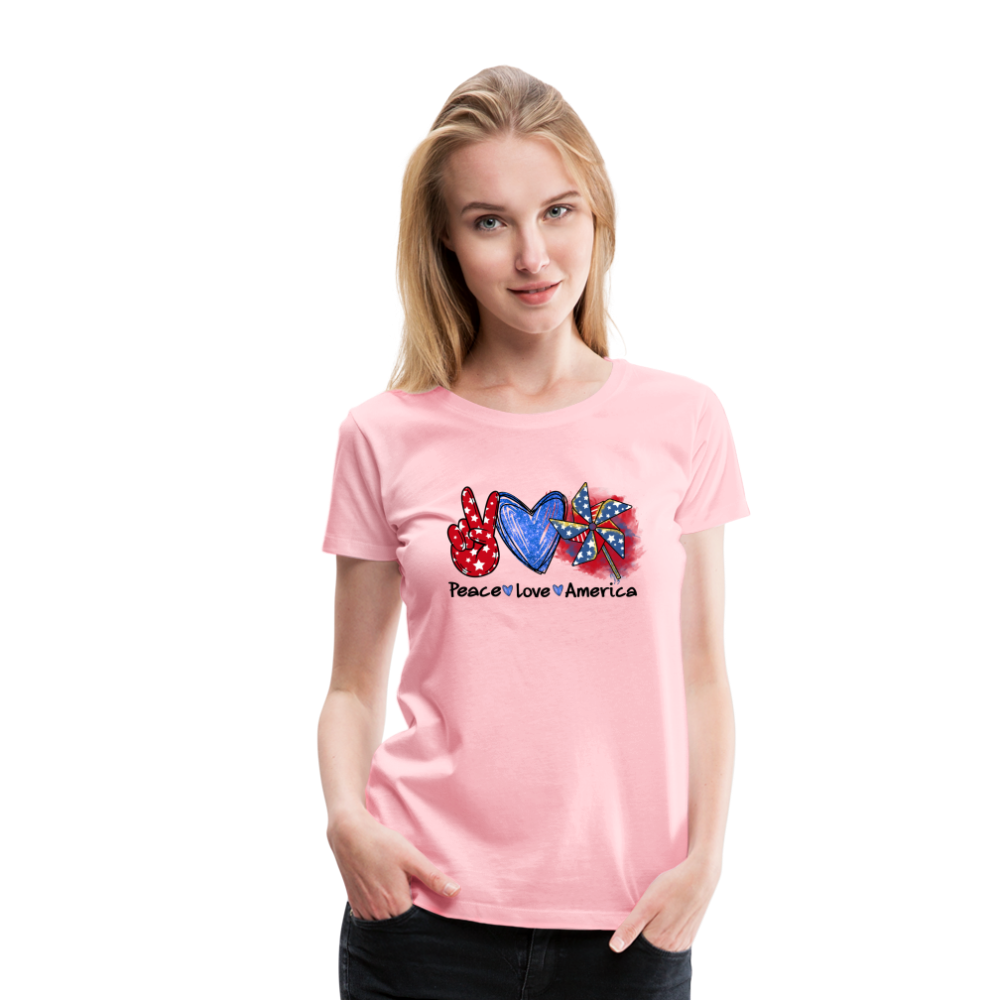 Peace, Love, America: Women's Premium T-Shirt - pink