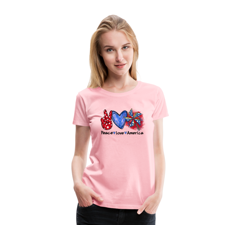 Peace, Love, America: Women's Premium T-Shirt - pink
