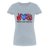 Load image into Gallery viewer, Peace, Love, America: Women&#39;s Premium T-Shirt - heather ice blue
