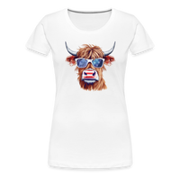 Load image into Gallery viewer, Quirky Americana: Women&#39;s Premium T-Shirt with Steerhead and Flag-Tastic Shades - white

