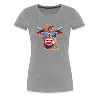 Load image into Gallery viewer, Quirky Americana: Women&#39;s Premium T-Shirt with Steerhead and Flag-Tastic Shades - heather gray
