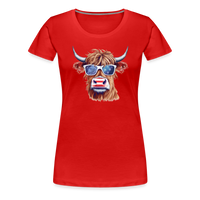 Load image into Gallery viewer, Quirky Americana: Women&#39;s Premium T-Shirt with Steerhead and Flag-Tastic Shades - red

