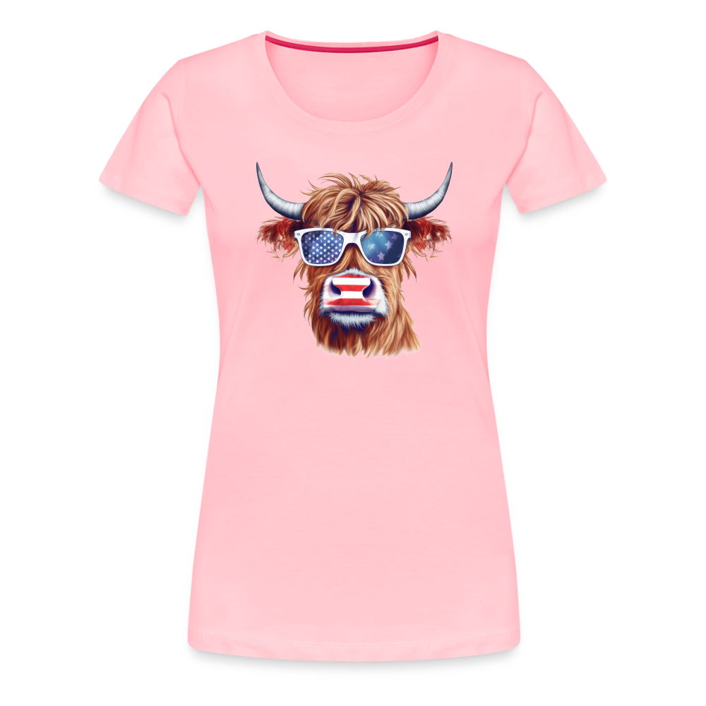 Quirky Americana: Women's Premium T-Shirt with Steerhead and Flag-Tastic Shades - pink