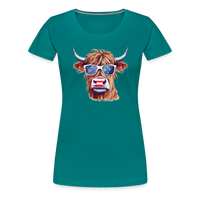 Load image into Gallery viewer, Quirky Americana: Women&#39;s Premium T-Shirt with Steerhead and Flag-Tastic Shades - teal
