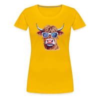 Load image into Gallery viewer, Quirky Americana: Women&#39;s Premium T-Shirt with Steerhead and Flag-Tastic Shades - sun yellow
