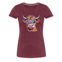Load image into Gallery viewer, Quirky Americana: Women&#39;s Premium T-Shirt with Steerhead and Flag-Tastic Shades - heather burgundy
