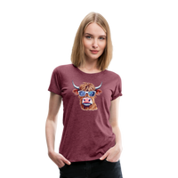 Load image into Gallery viewer, Quirky Americana: Women&#39;s Premium T-Shirt with Steerhead and Flag-Tastic Shades - heather burgundy
