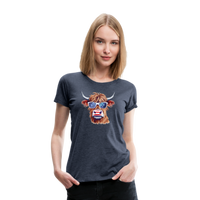 Load image into Gallery viewer, Quirky Americana: Women&#39;s Premium T-Shirt with Steerhead and Flag-Tastic Shades - heather blue
