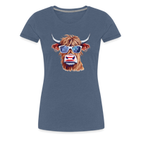 Load image into Gallery viewer, Quirky Americana: Women&#39;s Premium T-Shirt with Steerhead and Flag-Tastic Shades - heather blue
