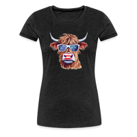 Load image into Gallery viewer, Quirky Americana: Women&#39;s Premium T-Shirt with Steerhead and Flag-Tastic Shades - charcoal grey

