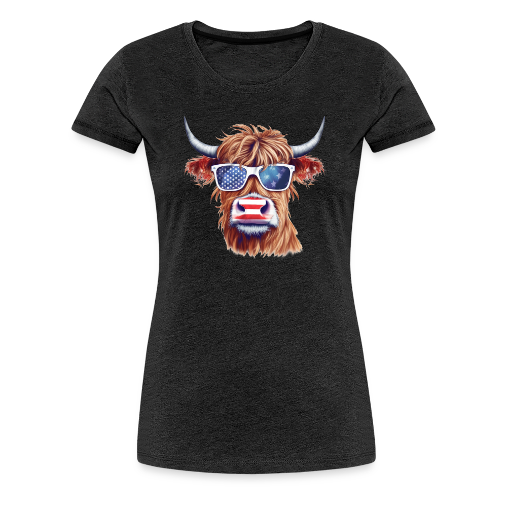 Quirky Americana: Women's Premium T-Shirt with Steerhead and Flag-Tastic Shades - charcoal grey