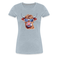 Load image into Gallery viewer, Quirky Americana: Women&#39;s Premium T-Shirt with Steerhead and Flag-Tastic Shades - heather ice blue

