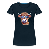 Load image into Gallery viewer, Quirky Americana: Women&#39;s Premium T-Shirt with Steerhead and Flag-Tastic Shades - deep navy
