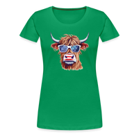 Load image into Gallery viewer, Quirky Americana: Women&#39;s Premium T-Shirt with Steerhead and Flag-Tastic Shades - kelly green
