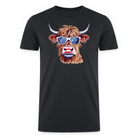 Load image into Gallery viewer, Playfully Patriotic: Men&#39;s Tri-Blend T-Shirt with Steerhead and Flag-Tastic Shades - heather black
