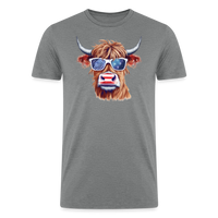Load image into Gallery viewer, Playfully Patriotic: Men&#39;s Tri-Blend T-Shirt with Steerhead and Flag-Tastic Shades - heather gray
