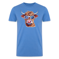 Load image into Gallery viewer, Playfully Patriotic: Men&#39;s Tri-Blend T-Shirt with Steerhead and Flag-Tastic Shades -  heather blue
