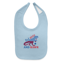 Load image into Gallery viewer, Adorable Rawr: Baby&#39;s Bib with American Flag Dinosaur - light blue
