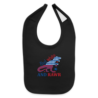 Load image into Gallery viewer, Adorable Rawr: Baby&#39;s Bib with American Flag Dinosaur - black
