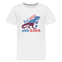 Load image into Gallery viewer, Roaring Patriot: Kids&#39; Premium T-Shirt with American Flag Dinosaur - white
