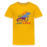 Load image into Gallery viewer, Roaring Patriot: Kids&#39; Premium T-Shirt with American Flag Dinosaur - sun yellow
